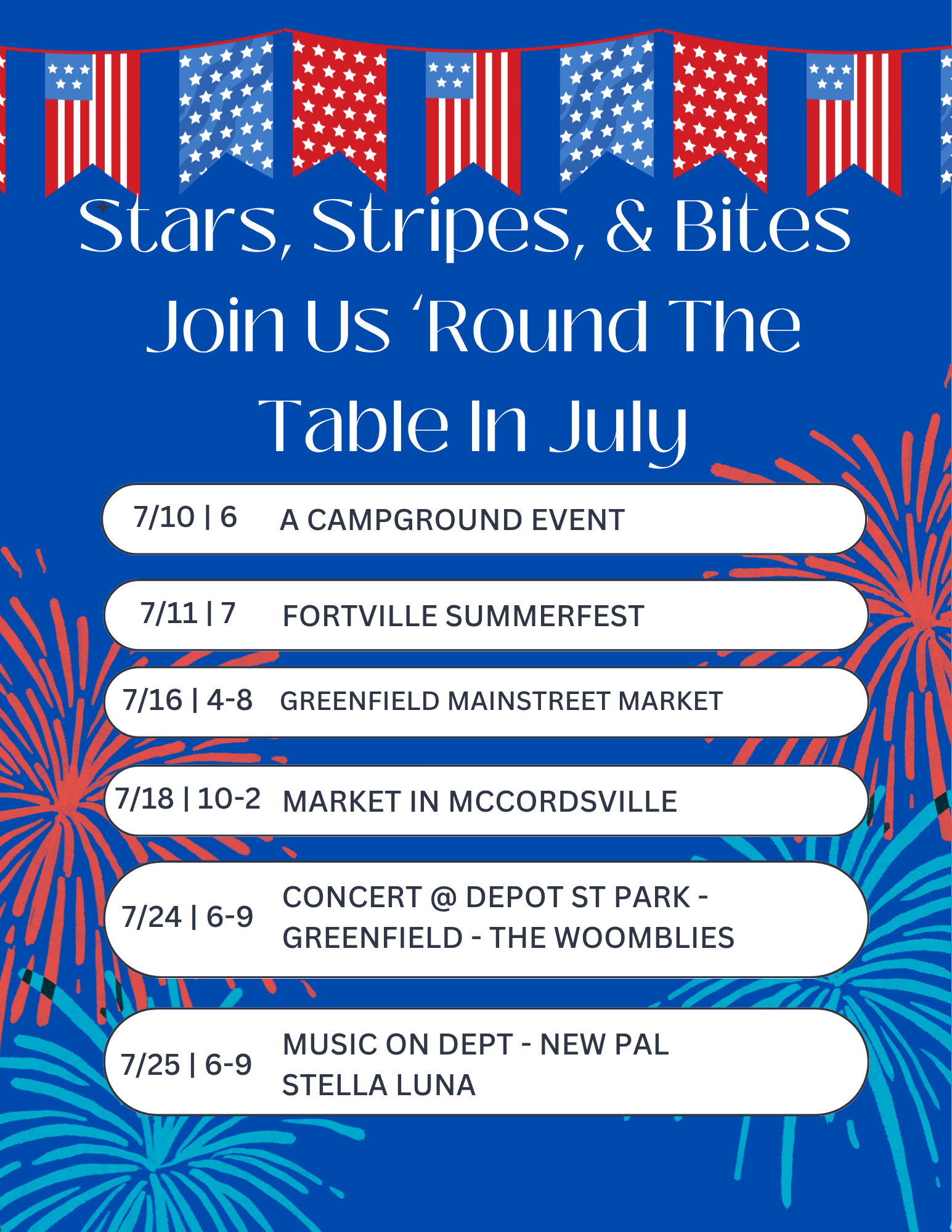 Rustic Table July schedule — Stars, Stripes, & Bites — join us 'round the table in July