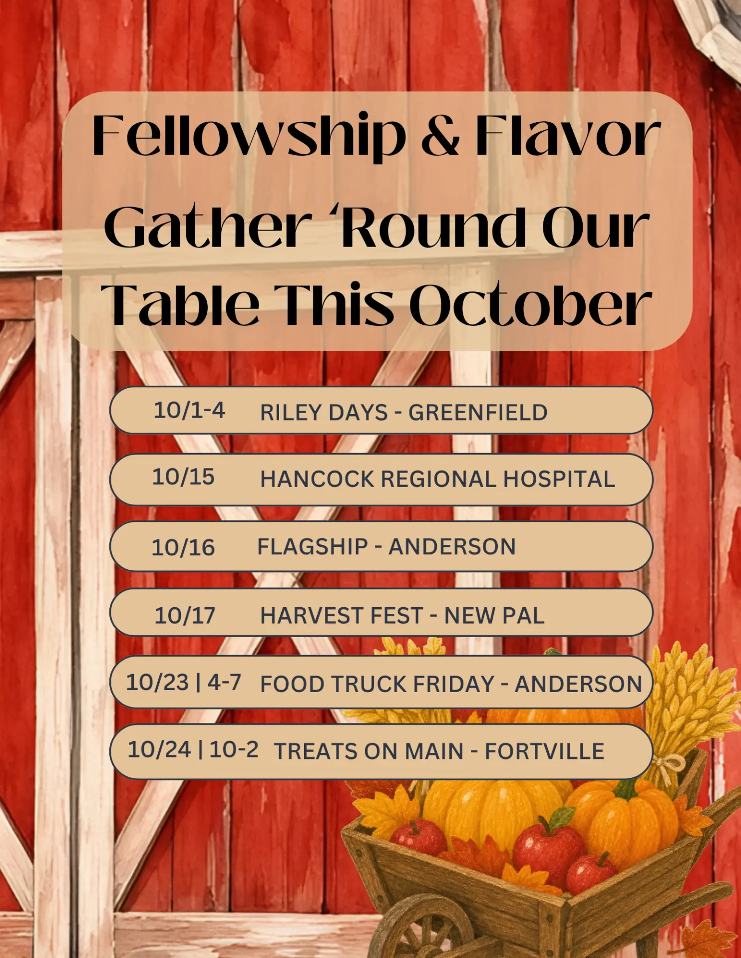 Rustic Table October schedule — Fellowship & Flavor, gather 'round our table this October